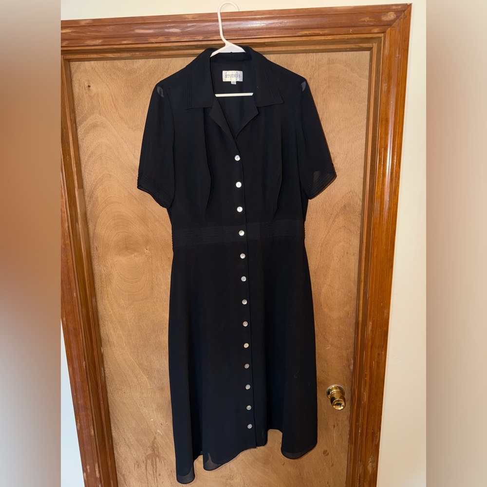 Studio I Black Midi Dress with Button Detail Short sleeve 14W